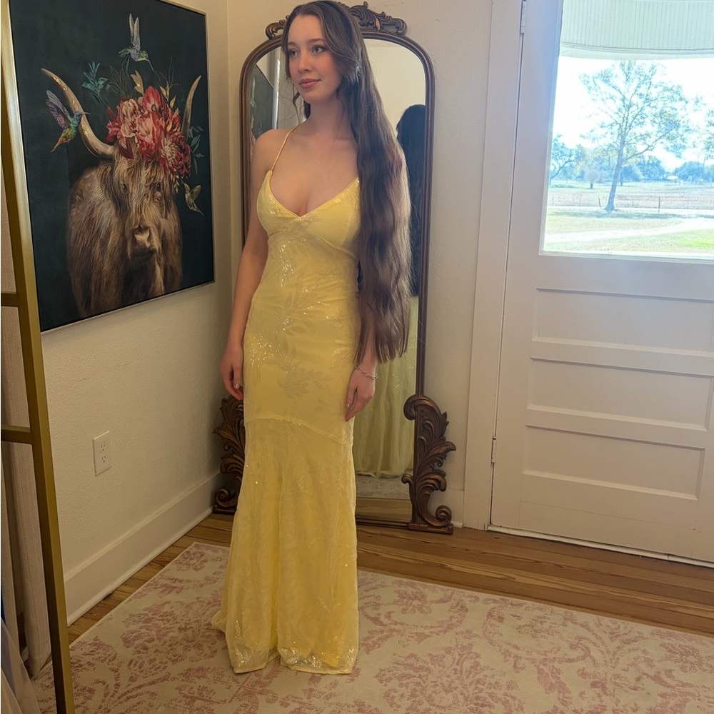 Lulu's Sunny Yellow Spaghetti Strap Gown